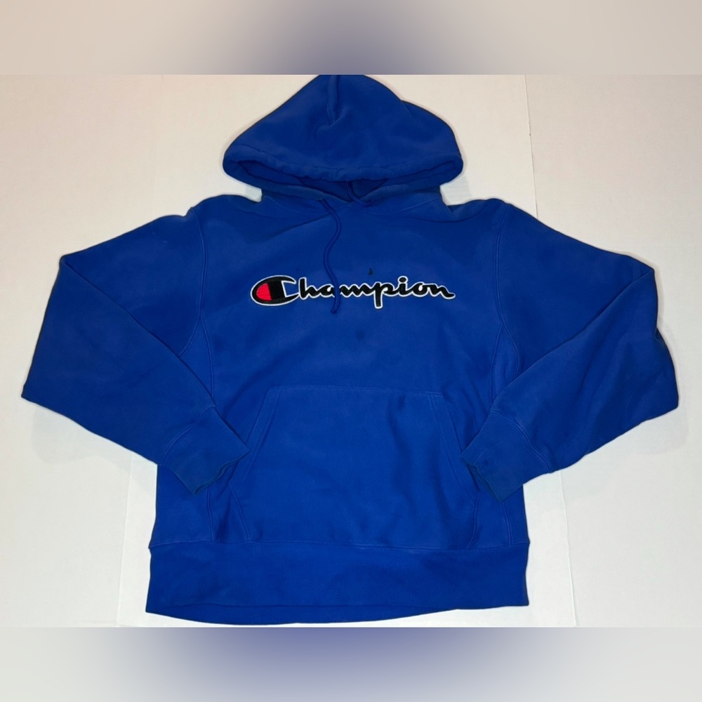 CHAMPIONS EMBROIDERED MEN’S HEAVY BLUE DRAWSTRING FLEECE HOODIE